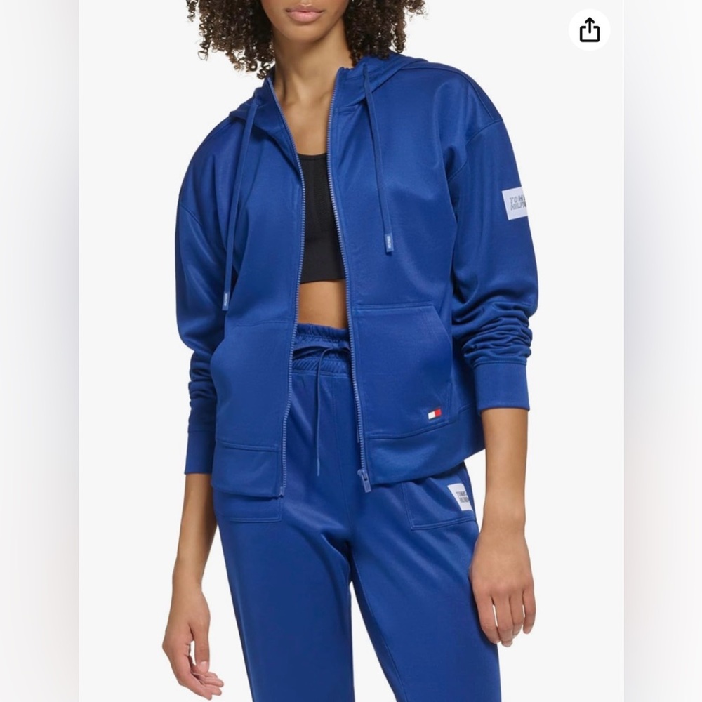 Tommy Hilfiger Sport Full Zip Woven Hoodie Sweatshirt Jacket Blue Women’s XL